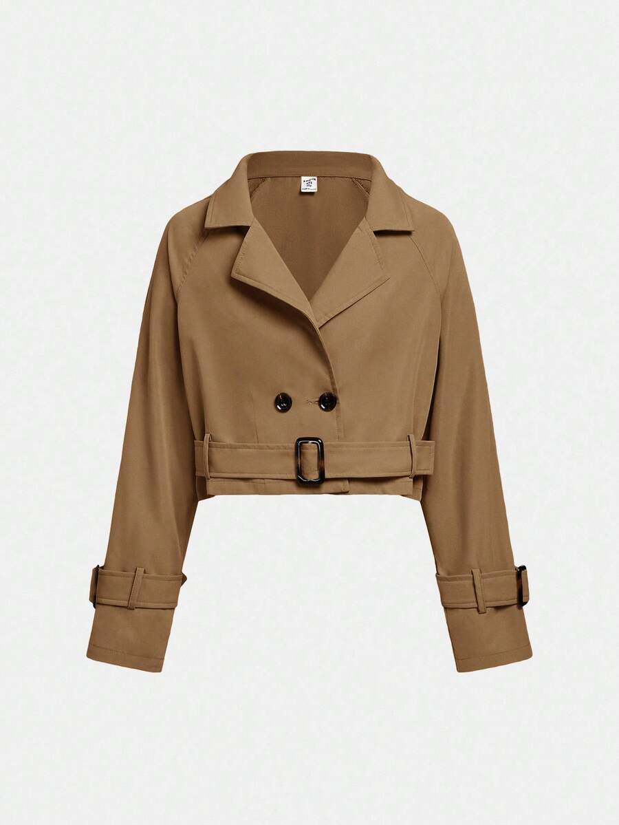 SHEIN Girlism Tween Girl Loose Casual Minimalist Comfortable Waist Cinched Elegant Stylish Cropped Windbreaker, Autumn/Winter