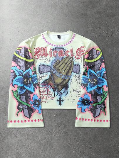 Street Life Herren Khaki Sweatshirt mit Rundhalsausschnitt und Kreuz-Muster, Herbst/Winter