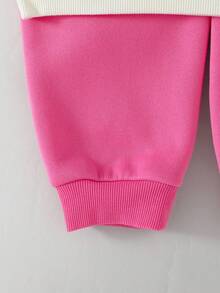 THE HAPPY LOOK 2pcs/Set Young Girl Letter Graphic Knit Soft Round Neck Long Sleeve Pullover Hoodie And Elastic Waist Pants - Multicolor - View 3