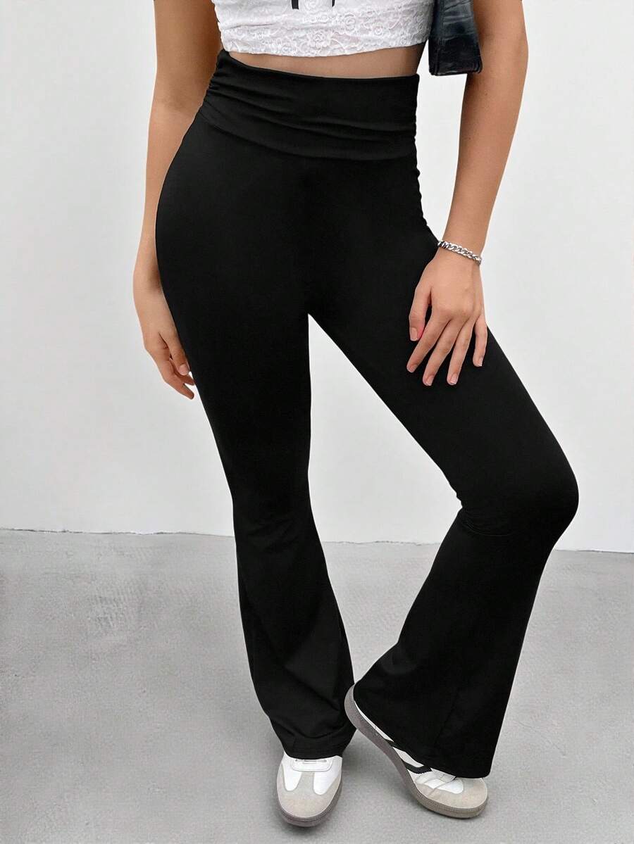 SHEIN Teen Girls Ruched Waist Flare Leg Pants