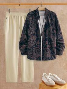 Manfinity VCAY Bộ áo sơ mi dài tay họa tiết Paisley Bohemian cổ điển và quần cạp chun cho nam đi làm hàng ngày đi tiệc - Nhiều màu - Xem 1