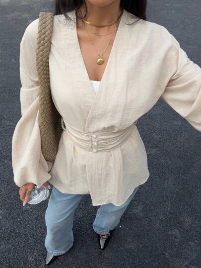 Siren Gaze قميص نسائي بأكمام فانوس وخصر مجمع، وصول جديد خريف/شتاء