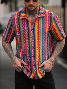 Manfinity RSRT Camisa de vestir para hombres con tela jacquard texturizada de varios colores - Multicolor - Ver 1