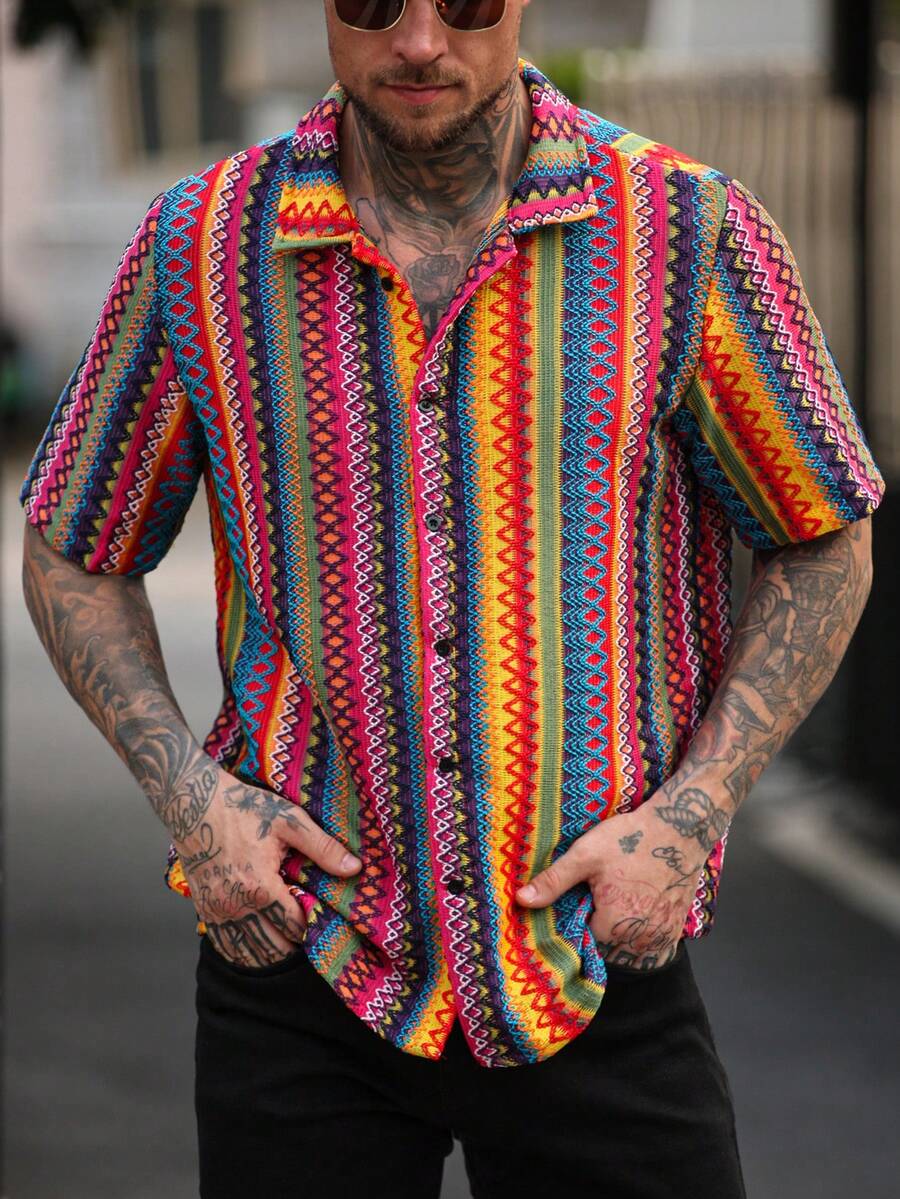 Manfinity RSRT Camisa de vestir para hombres con tela jacquard texturizada de varios colores - Multicolor - Ver 1