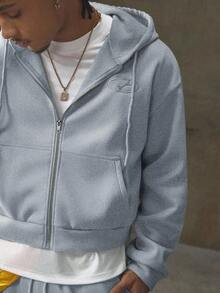 AXEPEAK 男士纯色长袖拉链连帽衫和运动裤休闲套装，秋冬 - 灰色 - 查看 6