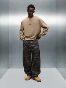 PLAYBOY X SUMWON Crop Fit Long Sleeve Sweatshirt With Research Development Print And 1953 Varsity Numbers - Khaki - View 4