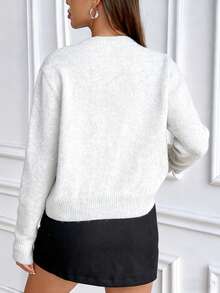 EMERY ROSE Casual Style Solid Color Crew Neck Knit Long Sleeve Sweater - Light Grey - View 2