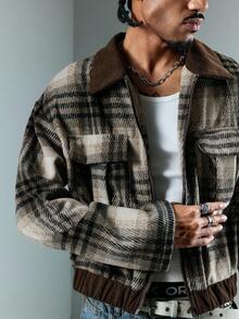 ROMWE MEN Casual Áo khoác dài tay ngắn dày dặn, kiểu dáng thường ngày dành cho nam giới, họa tiết kẻ caro phối nhiều mảnh. - Nhiều màu - Xem 2
