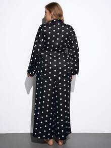 Maija 大码女式波尔卡圆点印花长袖上衣和阔腿裤休闲两件套 - 黑與白 - 查看 5