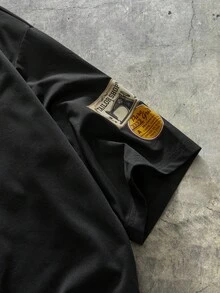 AXEPEAK 常规款男士黑色字母印花休闲短款 T 恤，夏季 - 黑色 - 查看 5