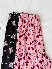 女童爱心奶牛印花短袖上衣 + 裤子睡衣套装，适合春夏季女童休闲家居服或睡衣，两件套 - 彩色 - 查看 4