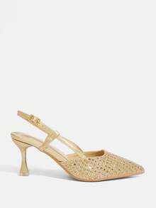 CUCCOO TILAWA Rhinestone Embellished Women's High Heel Pumps, Comfortable For Commuting For Christmas - Gold - View 3