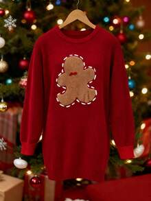 SHEIN LUNE Women's Cute Bow Romantic Sweater Dress Christmas - Burgundy - View 1