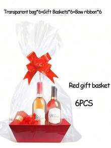 6/12 Piece Gift Basket Set, Multiple Colors Available,Christmas Hollow Gift Baskets, Including Bows, Plastic Bags, And Kraft Paper Market Tray Cardboard Baskets For DIY  Holiday Gift Wrapping, Shelf-Style Gift Baskets, Suitable For Halloween - Multicolor - View 13