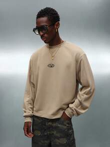 PLAYBOY X SUMWON Crop Fit Long Sleeve Sweatshirt With Research Development Print And 1953 Varsity Numbers - Khaki - View 2