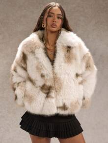 SHEIN Glamour 女士冬季石花狐狸领短夹克 - 米色 - 查看 4