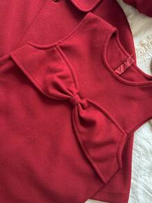 Vintaside Kids Girls' Autumn/Winter Lapel Fashionable Versatile Shawl Paired With Round Neck Sleeveless Stylish Dress Set, Suitable For Attending Friend Gatherings, Parties, Birthday Parties, School Performances