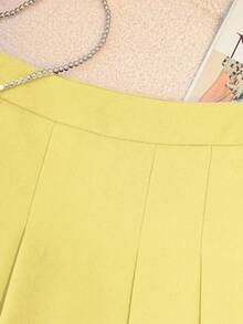 SHEIN LUNE Women's Solid Color Pleated Casual Mini Skirt - Yellow - View 5