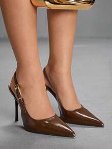 CUCCOO SZL 女士尖头扣设计时尚高跟穆勒鞋 - 棕色 - 查看 7
