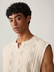 SWAVVY 男士针织休闲宽松无袖上衣，时尚百搭，适合日常穿着 - 杏色 - 查看 4