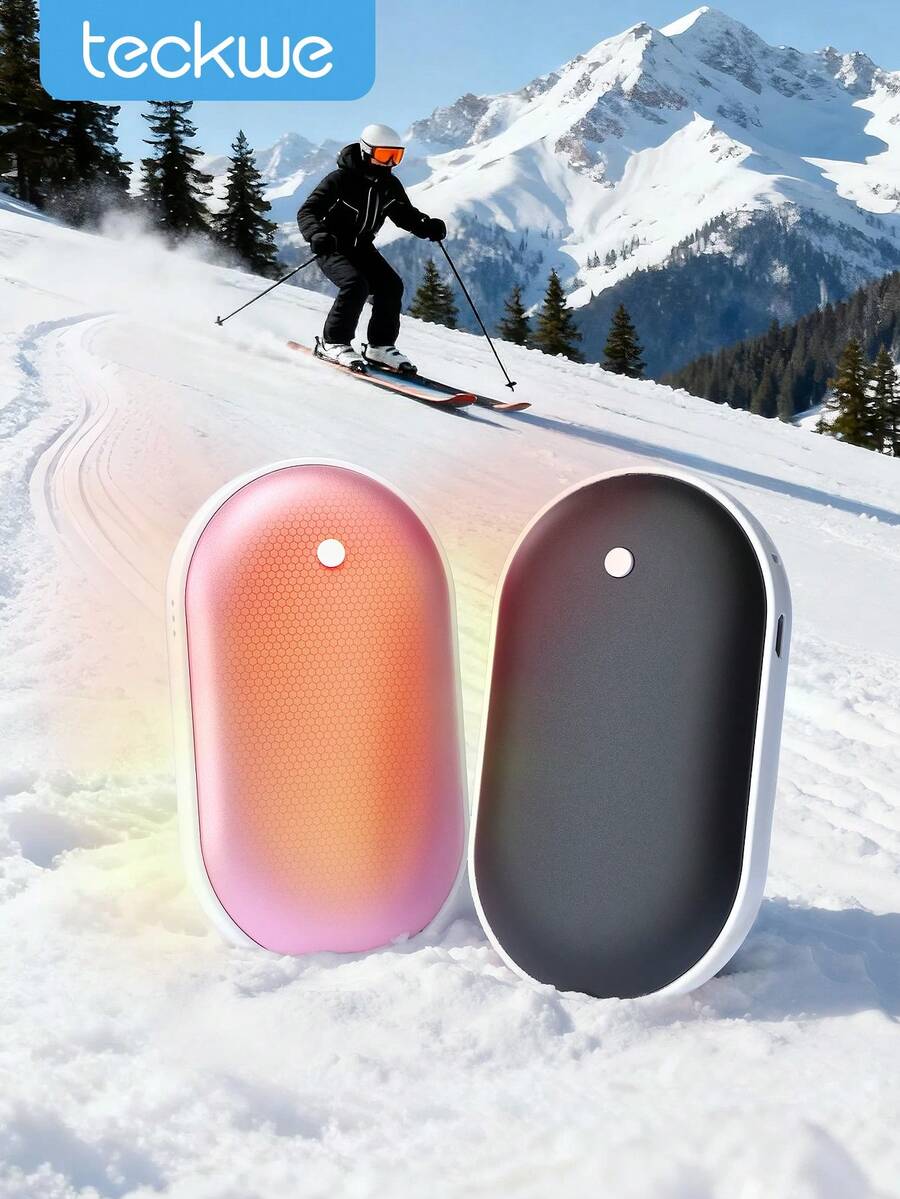 Teckwe 双面加热暖手宝，可充电便携式口袋暖手宝，持久保暖，冬季户外露营必备，圣诞礼物，暖手宝，男士礼物，圣诞袜填充物，可充电暖手宝 - 彩色 - 查看 1