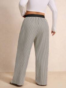 Elaquor Quần ống đứng kẻ sọc dáng rộng thoải mái cho nữ, phù hợp với mọi mùa - Đen và trắng - Xem 2
