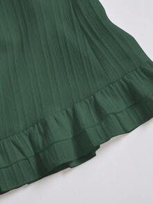 SHEIN Unity Women's Summer Solid Color Ruffle Hem Tie Waist Short Sleeve Blouse - Dark Green - View 8