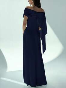 Aloruh New Off Shoulder Boat Neck Flowy Fitted Sense Of Design Birthday Mini Dress Party Cocktail Versatile Green Maxi Mermaid Hem Dress,Dresses For Women Elegant,New Year Dress ,Elegant Party Dresses,Dresses For Women Elegant