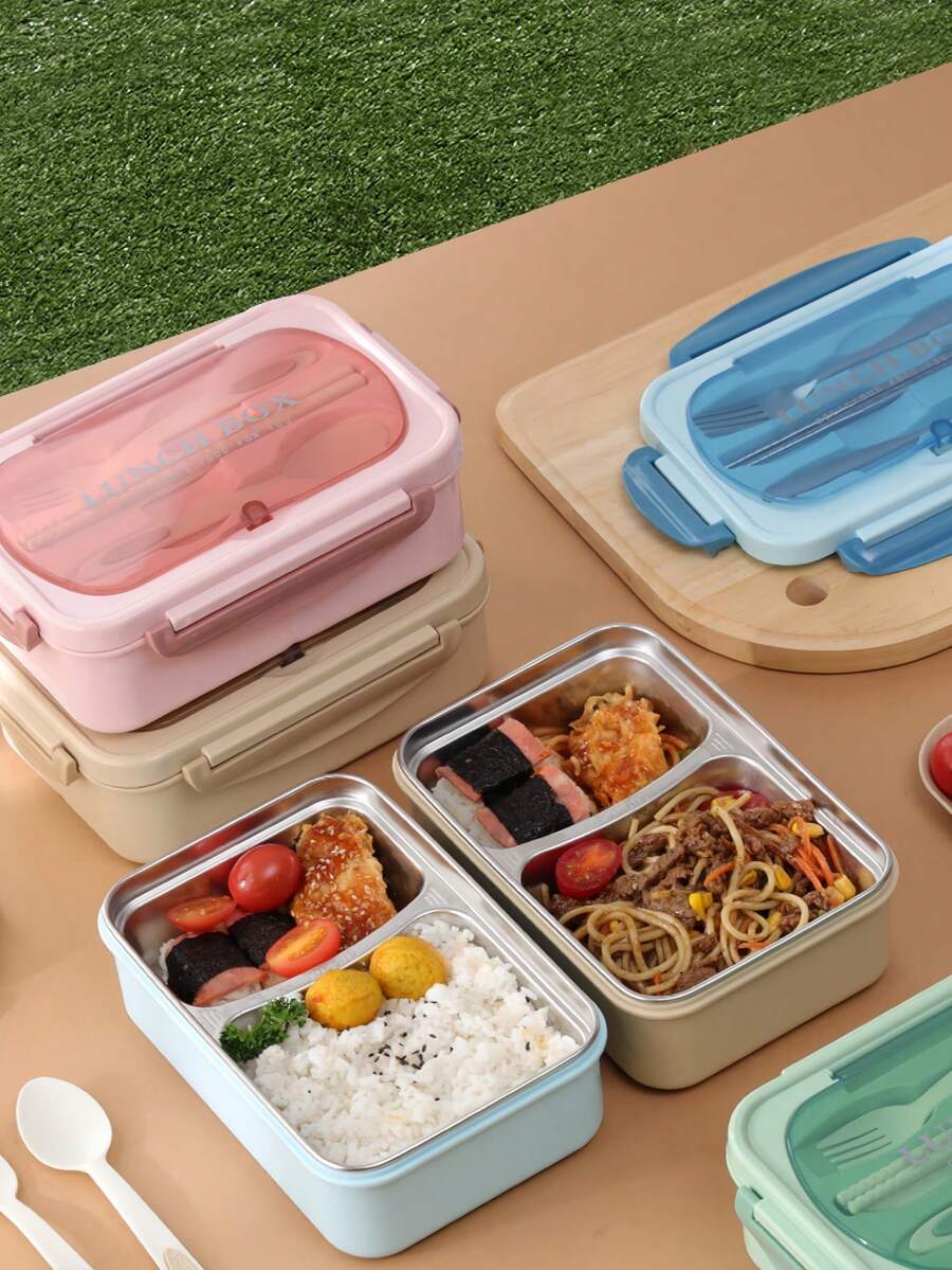 1 套 4 格便当盒带分隔盖和叉勺微波炉塑料午餐盒适用于办公室学生学校派对户外露营野餐零食