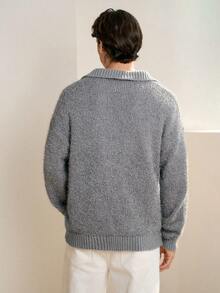 RONVEXI Suéter masculino de lã quente de cor sólida e manga comprida, moderno para outono/inverno - Cinza - Ver 6