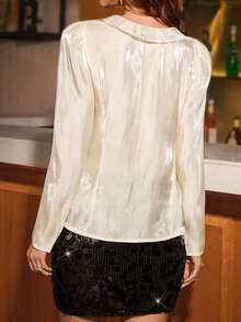 Ellevyn Women's Solid Color Ruffle Trim Long Sleeve Elegant Blouse White Christmas Winter Blouse  New Year  Thanksgiving Party Elegant Luxury