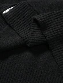Manfinity EMRG Men's Black Autumn Streetwear Graduation Back-To-School Zip Up Hoodie,Solid Color Long Sleeve Double Zipper Sweater Cardigan,Casual Knit Jumper Top - Multicolor - View 7