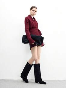 CUCCOO BIZCHIC 女士时尚方头粗跟黑色绒面革宽筒过膝长靴，简约通勤粗跟高筒靴，女士过膝长靴 - 黑色 - 查看 10