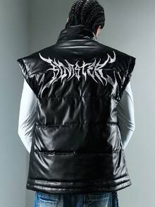 ROMWE MEN Street Life Men's Casual Letter Gothic Print Vest, Autumn/Winter - Black - View 1