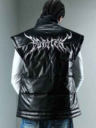 Street Life Gilet décontracté pour hommes avec imprimé lettres, automne/hiver