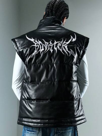 Street Life Men's Casual Letter Gothic Print Vest, Autumn/Winter