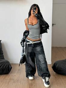 Coolane 女式 Y2K 条纹性感时尚修身吊带背心 - 彩色 - 查看 5