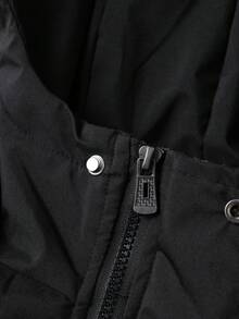 Manfinity Homme Men's Casual Solid Color Warm Long Sleeve Winter Coat, Thermal Lined Winter Coat, Outdoor Music Festival, Nightclub Bar, Boyfriend/Husband Gift, Anniversary Gift - Black - View 6