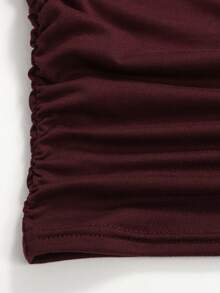 SHEIN Girlism 3pcs/Set Tween Girls' Fitted Casual Solid Color Round Neck Ruched Long Sleeve T-Shirts - Burgundy - View 5