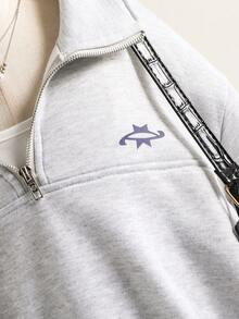 秋冬款青少年女孩休闲宽松落肩卫衣 - 灰色 - 查看 5