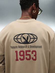 PLAYBOY X SUMWON Crop Fit Long Sleeve Sweatshirt With Research Development Print And 1953 Varsity Numbers - Khaki - View 3