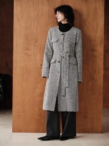 Uhlyne Women's Minimalist Long Overcoat, Suitable For Commuting - Black and White - View 3