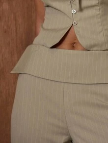 MUSERA Fold Over Waistband Wide Leg Stripe Trousers Only Cute Date Night Going Out Night Out Work Office Clean Cut  Party Elegant Casual Summer - Multicolor - View 5