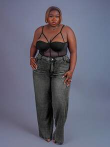 CurvyTilda Plus Size Adjustable Boned Bustier One-Piece Bodysuit, Elegant For Commuting, Workplace, Refined Afternoon Tea, Slightly Sexy For Dates, Concerts, Parties, INS Style, For Hourglass Body Shape, For Summer - Black - View 5