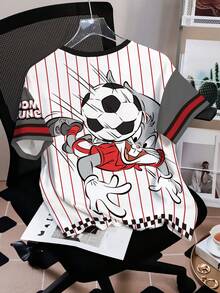 LOONEY TUNES X SHEIN Camiseta de manga corta de cuello redondo con estampado de rayas y conejo, de talla grande y estilo casual de verano - Blanco - Ver 2