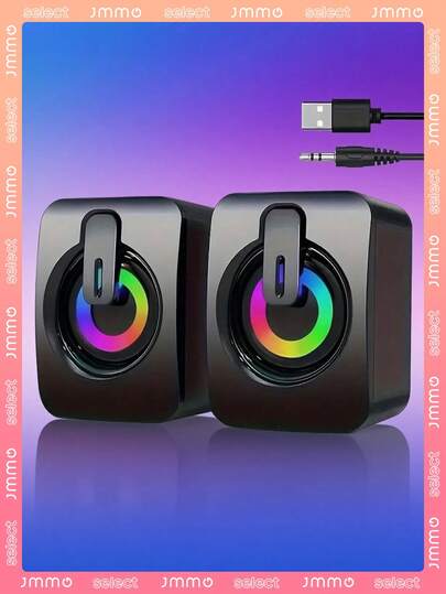 JMMO This 2.0 Wired Desktop Speaker Supports USB Power Supply And Is Equipped With A 3.5mm AUX Input, Volume Control, And LED Lights. It Is A Portable Mini Gaming Speaker Suitable For PCs, Laptops, Tablets, Phones, MP3 Players, And Does Not Require Batteries.