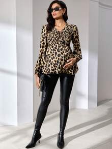 MaterniWear Maternity Fashionable Commuter Leopard Print Shirt, Autumn   Winter - Khaki - View 6