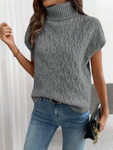 EMERY ROSE Women's Casual Solid Color Turtleneck Knit Sweater - Grey - View 7