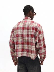 SUMWON Áo sơ mi nam kẻ sọc flannel cỡ lớn cài nút tay dài thường ngày thu đông - Đỏ - Xem 2