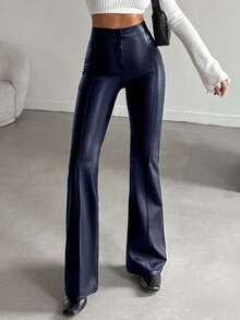 EURMUSE Women's Fashionable Versatile Commuting Solid Color High-Waisted Jeans - Navy Blue - View 5